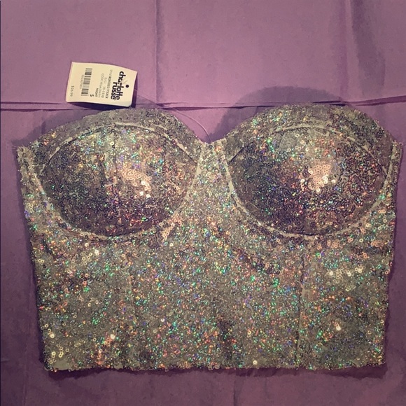 Charlotte Russe Tops - Sparkly sequin holographic silver bustier